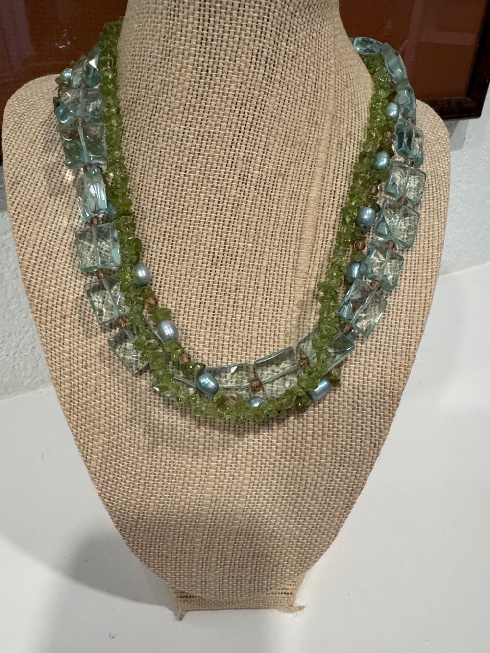 Green and Aqua Multi-Strand Bead Necklace by